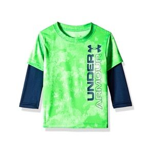 Under Armour Neon Green & Navy Blue Long Sleeve Slider Tee Shirt Toddler 2T